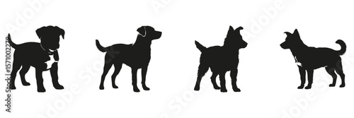 Dog Silhouettes In Solid Icon Set. Canine Shapes And Breeds Symbol Collection. Pet Care And Animal Behavior Use. Isolated Vector Illustration