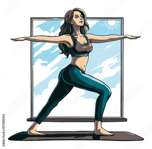 Energetic Young Woman Practicing Yoga Pose in Bright Natural Setting