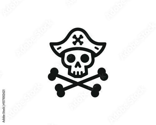 Bold Minimalist pirate skull and crossbones vector icon