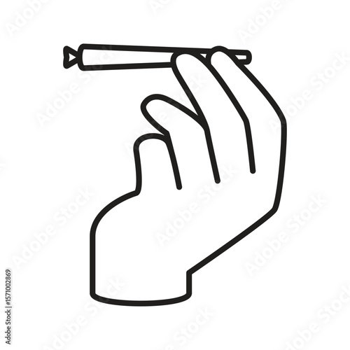Hand holding and showing a cannabis roll weed joint or marijuana roll line art minimalist icon