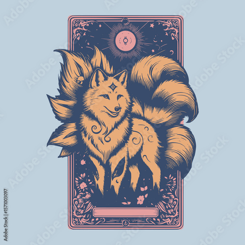 a kitsune caught mid-shift, its form suspended in soft vector between beauty and trickery