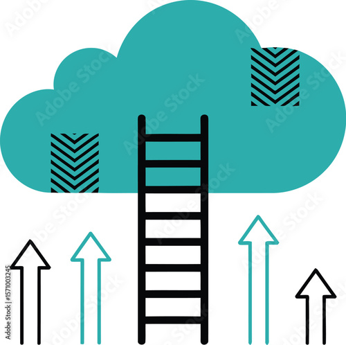 Cloud computing ladder to success concept illustration for business growth and career development 