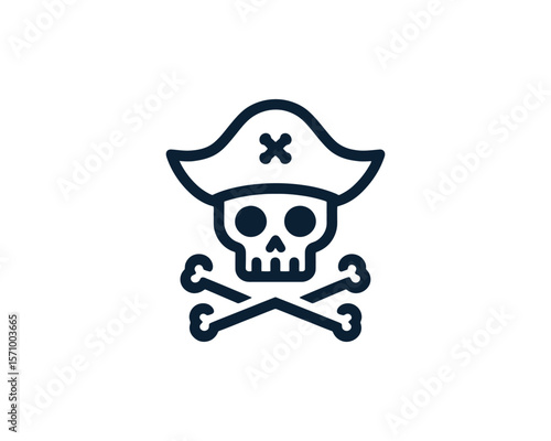 Jolly roger icon bold minimalist pirate skull and crossbones vector illustration