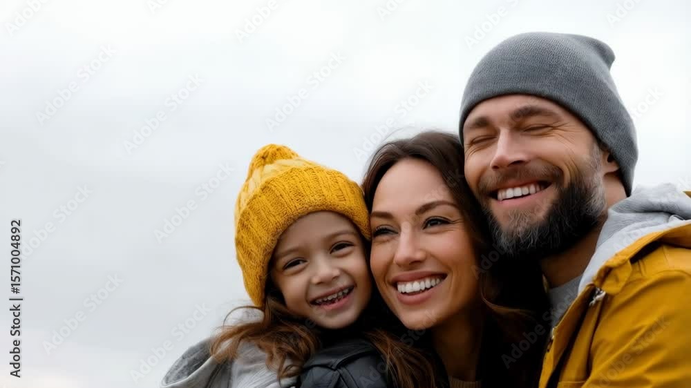 Happy family portrait: parents and daughter smiling together Happy family portrait: parents and daughter smiling together