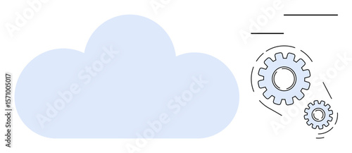 Blue cloud shape connected to outlined gears symbolizing cloud computing, system automation, and data processing. Ideal for technology, innovation, storage, connectivity, efficiency, synergy simple