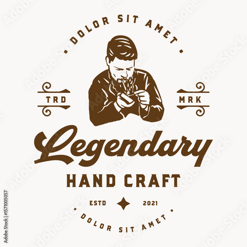 Gentleman lights his cigarette with a classic match stick. Smoke tobacco cigar vintage hand drawn style label logo illustration element