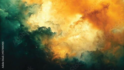 Abstract grunge background with fiery orange and yellow clouds, textured like vintage paper, for your artistic design