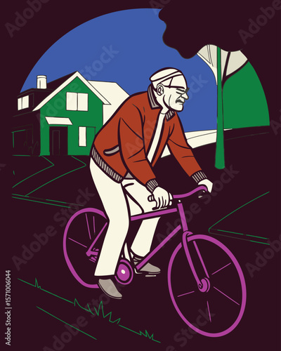 Man cycling, a sport illustration of a person riding a bicycle