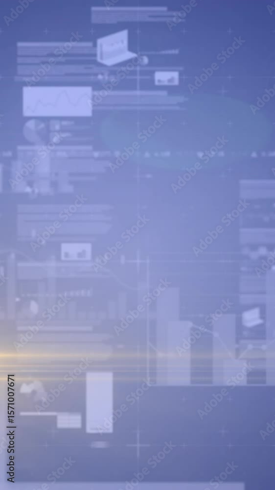 Animation of data processing and light spots over blue background Animation of data processing and light spots over blue background