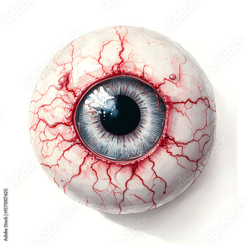Bloodshot eyeball staring into the void, showing red veins