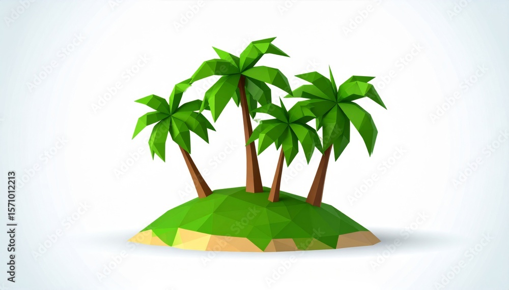 Fototapeta premium Low Poly Palm Trees on a Lush Green Island