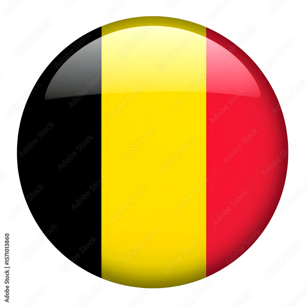 Fototapeta premium Glossy Belgian Flag Button with Vertical Black, Yellow, and Red Stripes.