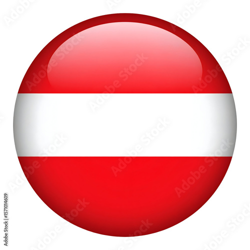 Glossy Austria Flag Button with Red and White Stripes, National Symbol
