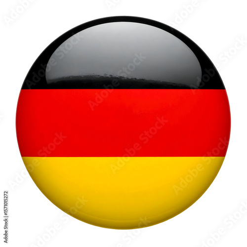 Glossy German Flag Button with Black, Red, and Yellow Horizontal Stripes