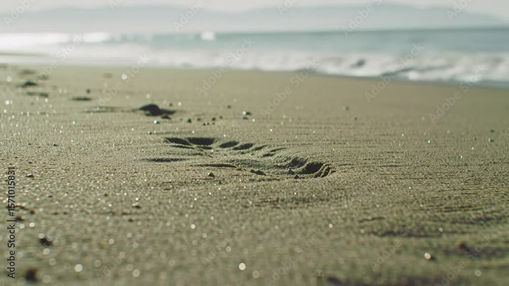 Beach footprints fade with oceans tide Beach footprints fade with oceans tide