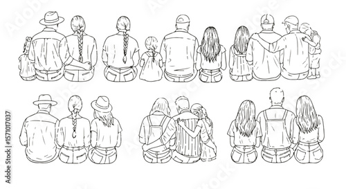 Family silhouettes present a diverse range of bonding scenes, showcasing different groupings and relationships with minimalist lines.