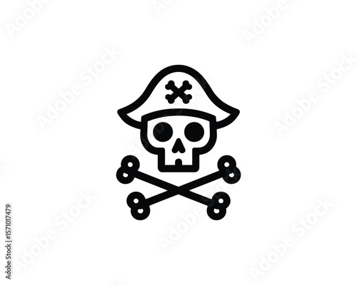 Jolly roger icon minimalist vector pirate skull and crossbones design