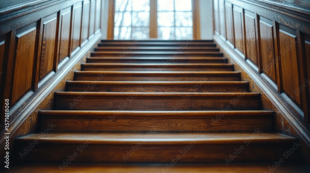 Fototapeta premium Wooden staircase in a stately home. Perspective, steps, and paneling