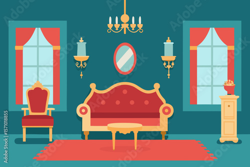Wallpaper Mural Elegant vintage living room with red sofa and ornate furniture in flat design Torontodigital.ca