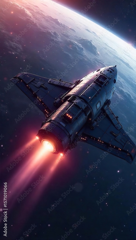 Obraz premium Futuristic Satellite in Deep Space Sleek Design, Advanced Propulsion, Technological Advancement, Space Exploration