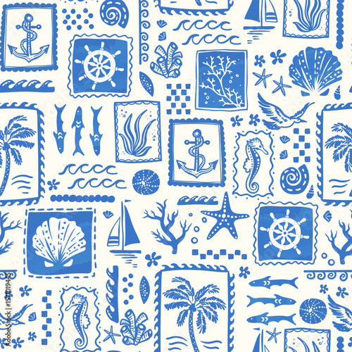 Fun hand drawn summer elements seamless pattern, great for textiles, wallpapers, wrapping - vector design