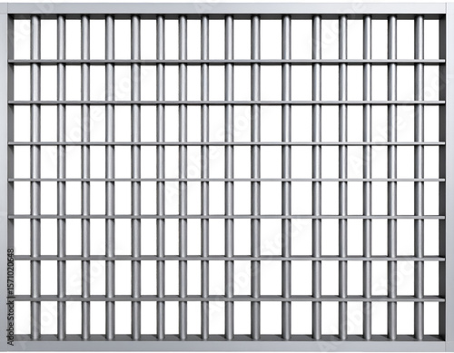 Robust silver metal bars create a stark, impenetrable barrier, representing imprisonment and restriction.