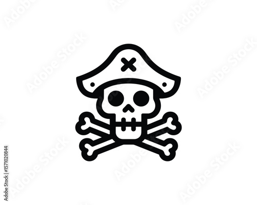Jolly roger icon minimalist pirate skull and crossbones vector illustration