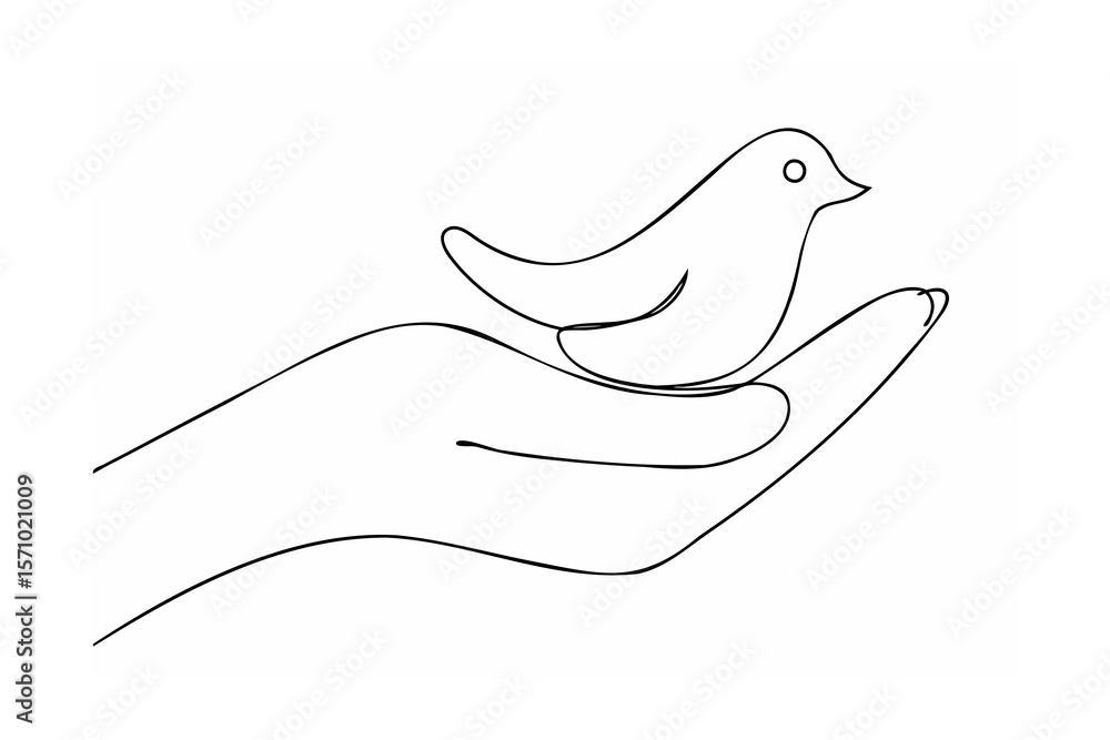 Fototapeta premium Gentle bird resting on open hand vector