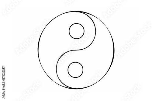 Yin Yang Symbol Black Outline taijitu white