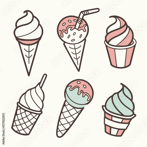 Flat Vector Icon Set of Ice Cream Flavors – 6-Color Dessert Pack