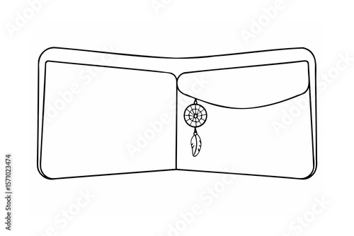 Open wallet with dreamcatcher charm feather