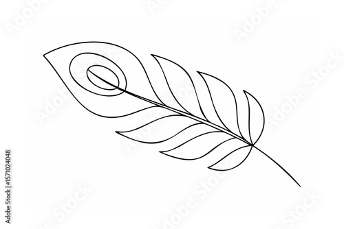 Elegant black peacock feather outline black and white