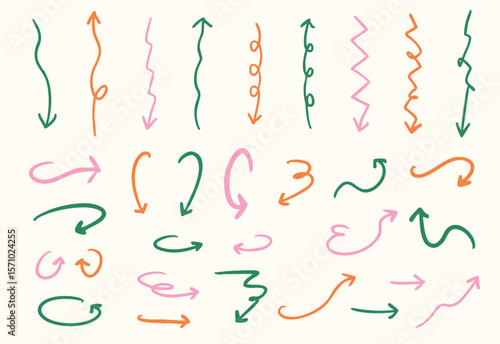 手書きの矢印のイラストセット　カラー