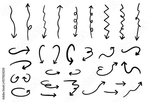 手書きの矢印のイラストセット　ベクター黒