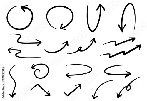 手書きの矢印のイラストセット　ベクター黒