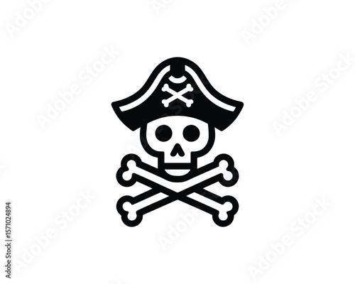 Jolly roger icon vector pirate skull with crossed bones