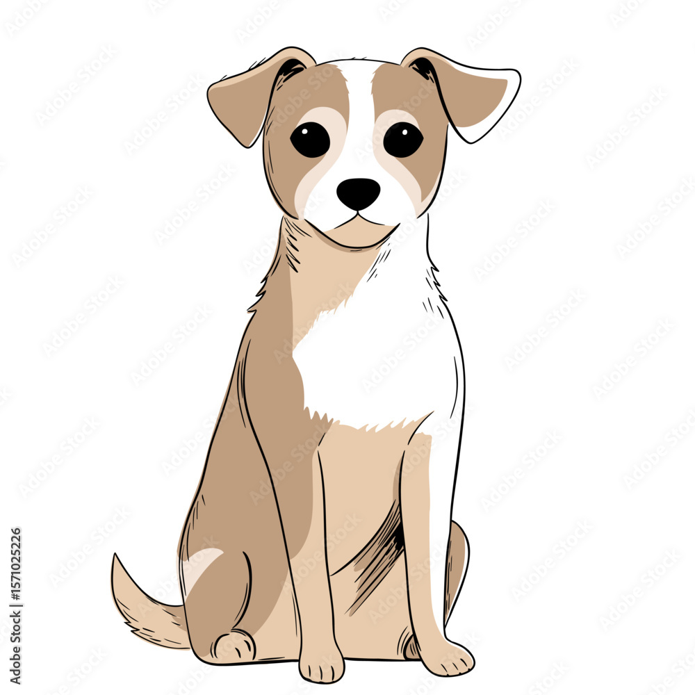 Fototapeta premium Sketch style dog in soft colors. Marker drawing with gentle outline. Calm and friendly look.