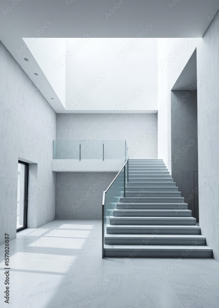 Fototapeta premium Modern minimalist interior with neat staircase design Empty room interior design architecture blank design room