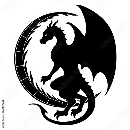 Dragon silhouette with runes on tote – fantasy mythic creature illustration