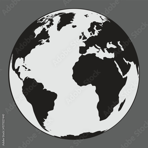 This modern illustration showcases a stylized representation of the Earth, featuring continents in bold black against a light background.