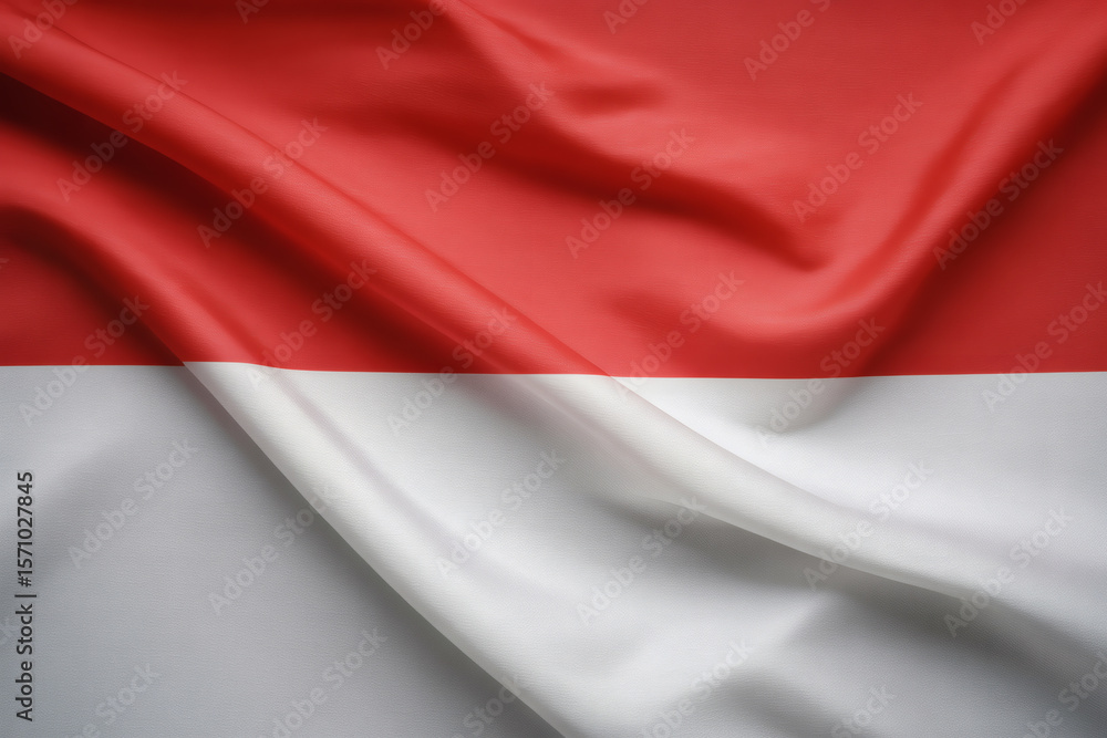 Fototapeta premium The Indonesian flag waves gracefully, showcasing its vibrant red and white colors in a captivating display of national pride and identity.