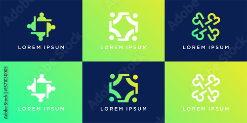 Set of people cooperative logo design template