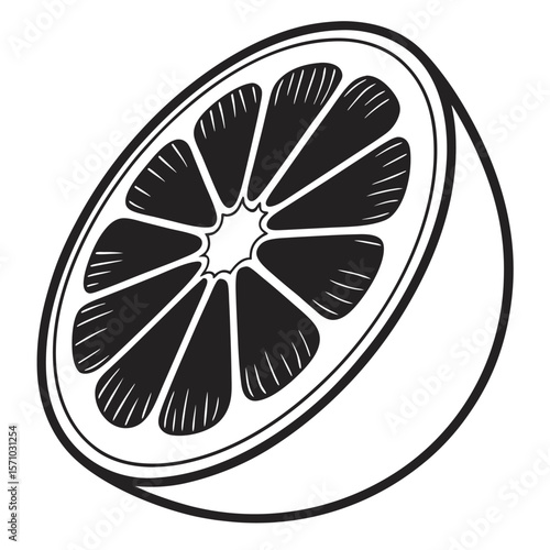 Citrus wedge silhouette emblem in minimalist vector style.