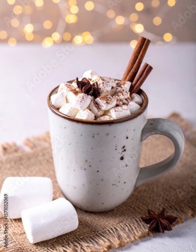 Warm Hot Chocolate with Marshmallows and Spices