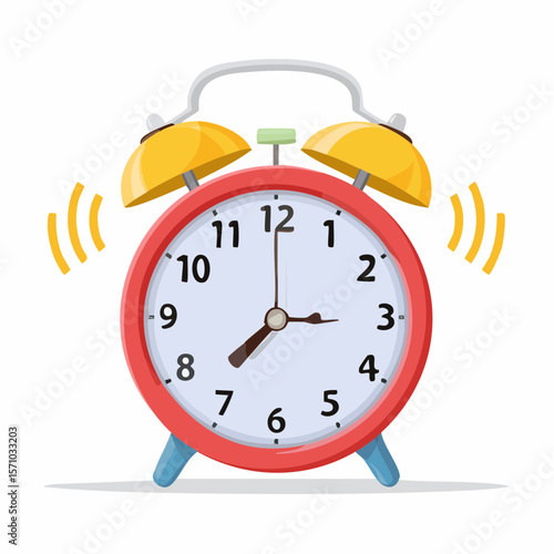 A ringing alarm clock graphic with a red frame and gold bells, perfect for reminders, appointments, or time-sensitive designs.
