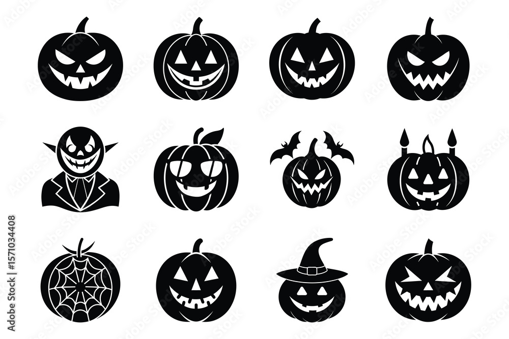 Halloween Pumpkin Silhouette Vector Icon Bundle Halloween Pumpkin Silhouette Vector Icon Bundle