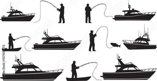 vector illustration of Fishing & boating silhouettes