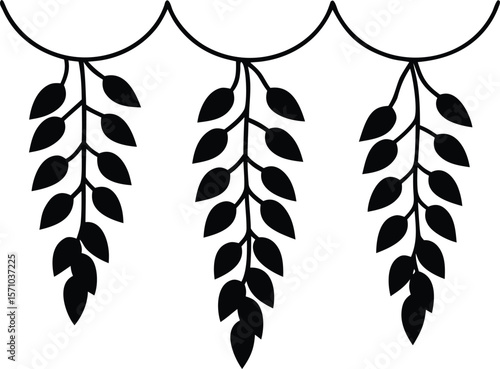  three wisteria branches are drooping down silhouette vector.