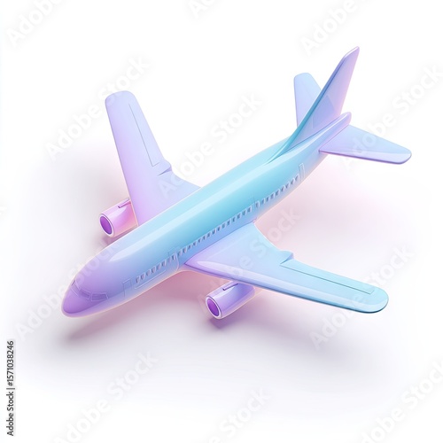 Pastel-colored airplane model, glossy finish, isolated on white background; slightly angled view, showing detail of wings, engines, and tail