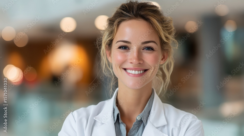 Fototapeta premium Professional female doctor smiling at camera in hospital